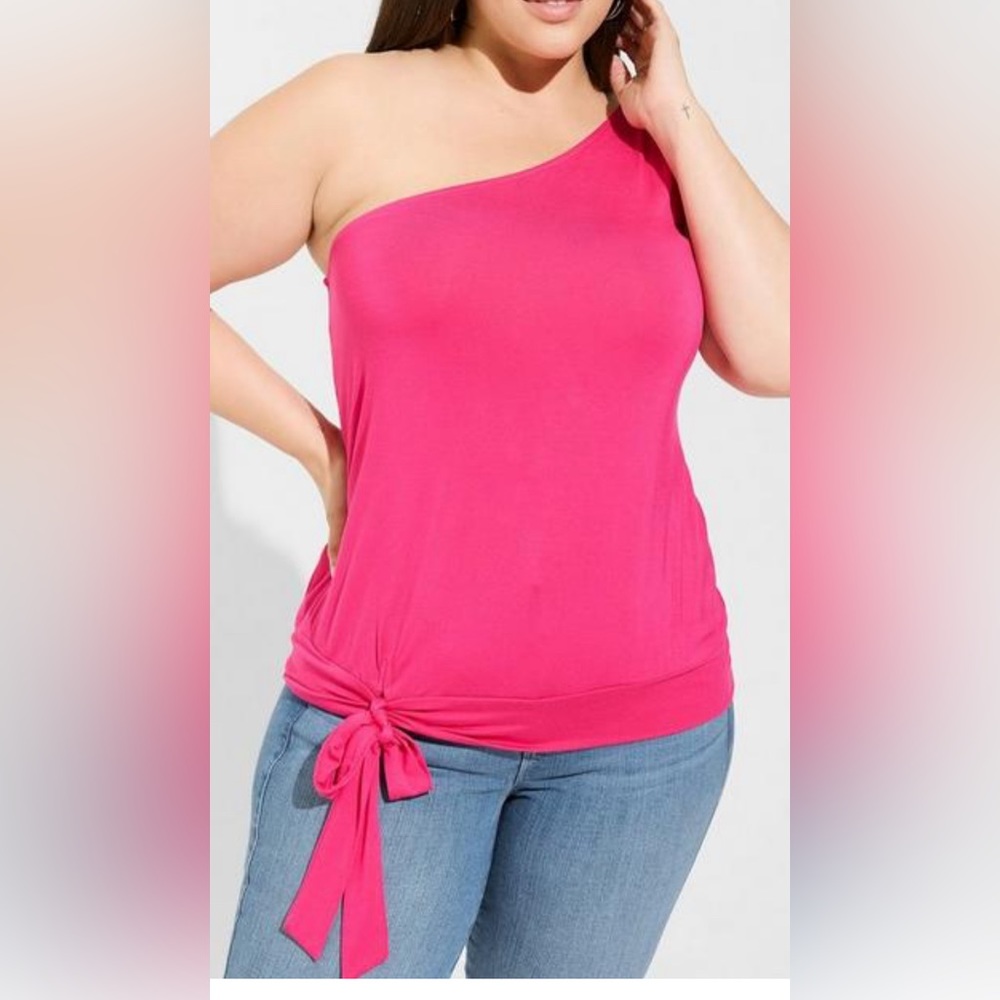 TORRID Super Soft One Shoulder Tie Front Crop Top: PINK: NEW WITH TAGS: SIZE 3